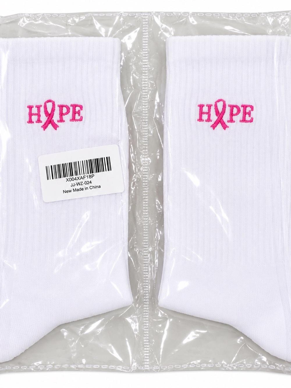 HOPE Pink Ribbon Embroidered White Crew Socks 🧦 #pilates
